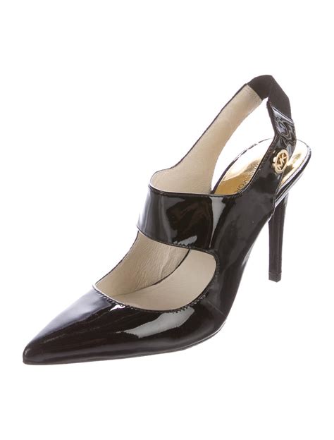 michael michael kors point toe black patent leather slingback heels